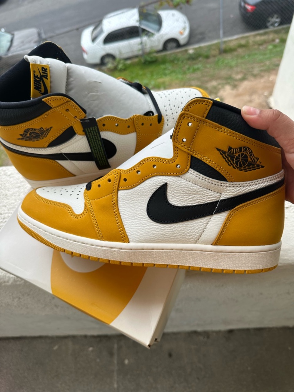 Nike Air Jordan 1 High Men's Sneakers - White, Mustard Yellow & Black